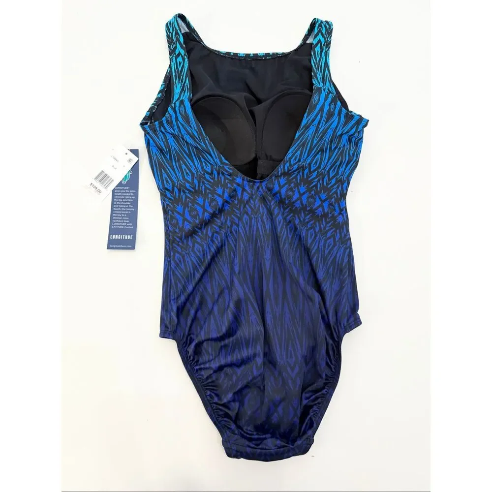 Longitude Womens Blue Tahoe Ombre Scoop Back Tummy Control Swimsuit Size 8 NWT - Picture 4 of 7